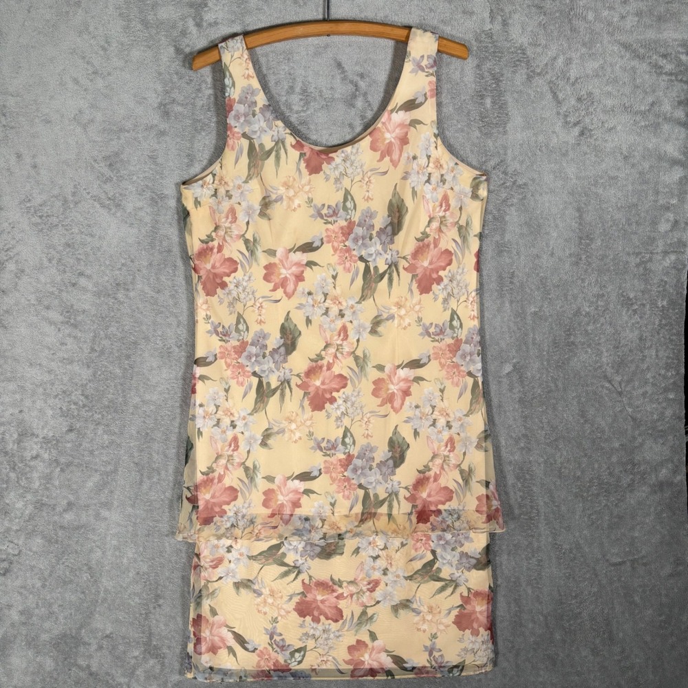 Patra Vintage Floralβ Chiffon Layered Sheath Dress Size 14 Boho Fairycore Garden